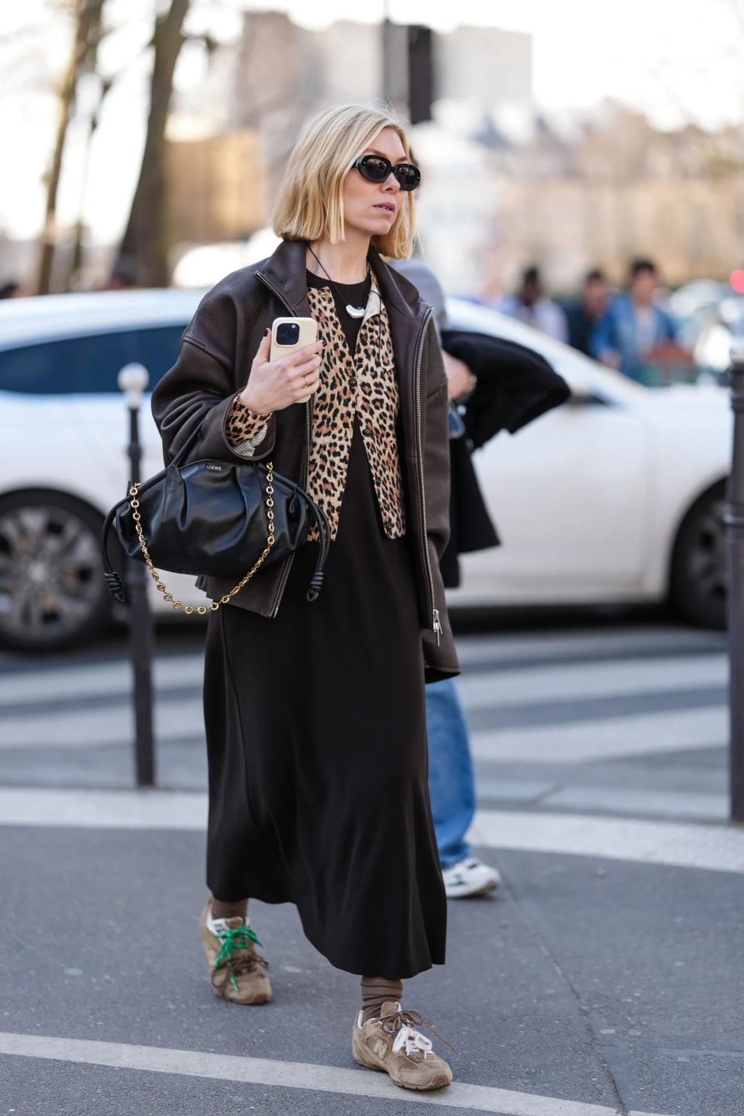Maxi Dress Styled With Leopard Vest And Leather Jacket Maxi Dress Styled With Leopard Vest And Leather Jacket — Elegant Black Maxi Skirt Outfit
