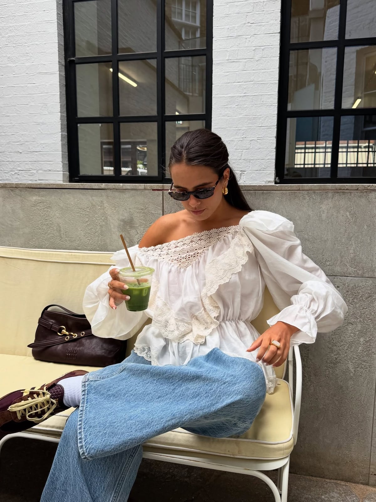 Off-the-shoulder Blouse with Wide-Leg Jeans — Elegant Boho Outfits