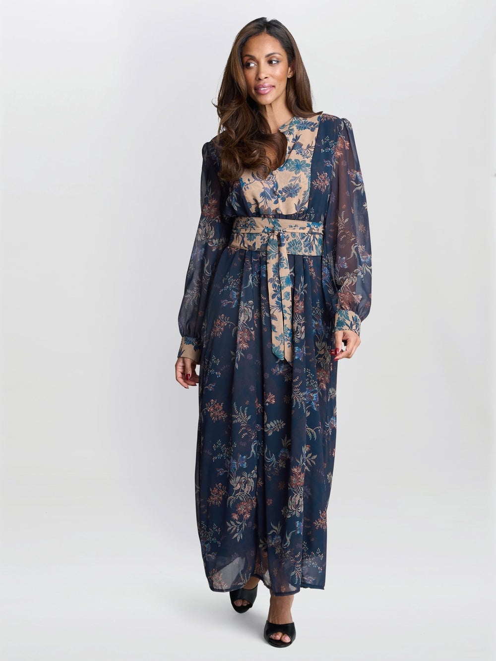 Floral Print Maxi Dress with Belted Waist — Elegant Boho Outfits