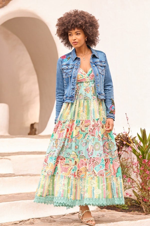 Embroidered Denim Blouse with Wide-Leg Jeans — Elegant Boho Outfits