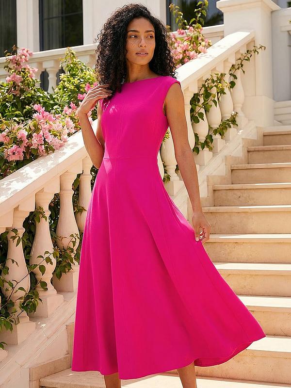 Hot Pink Sleeveless Midi Dress — Elegant Midi Dresses