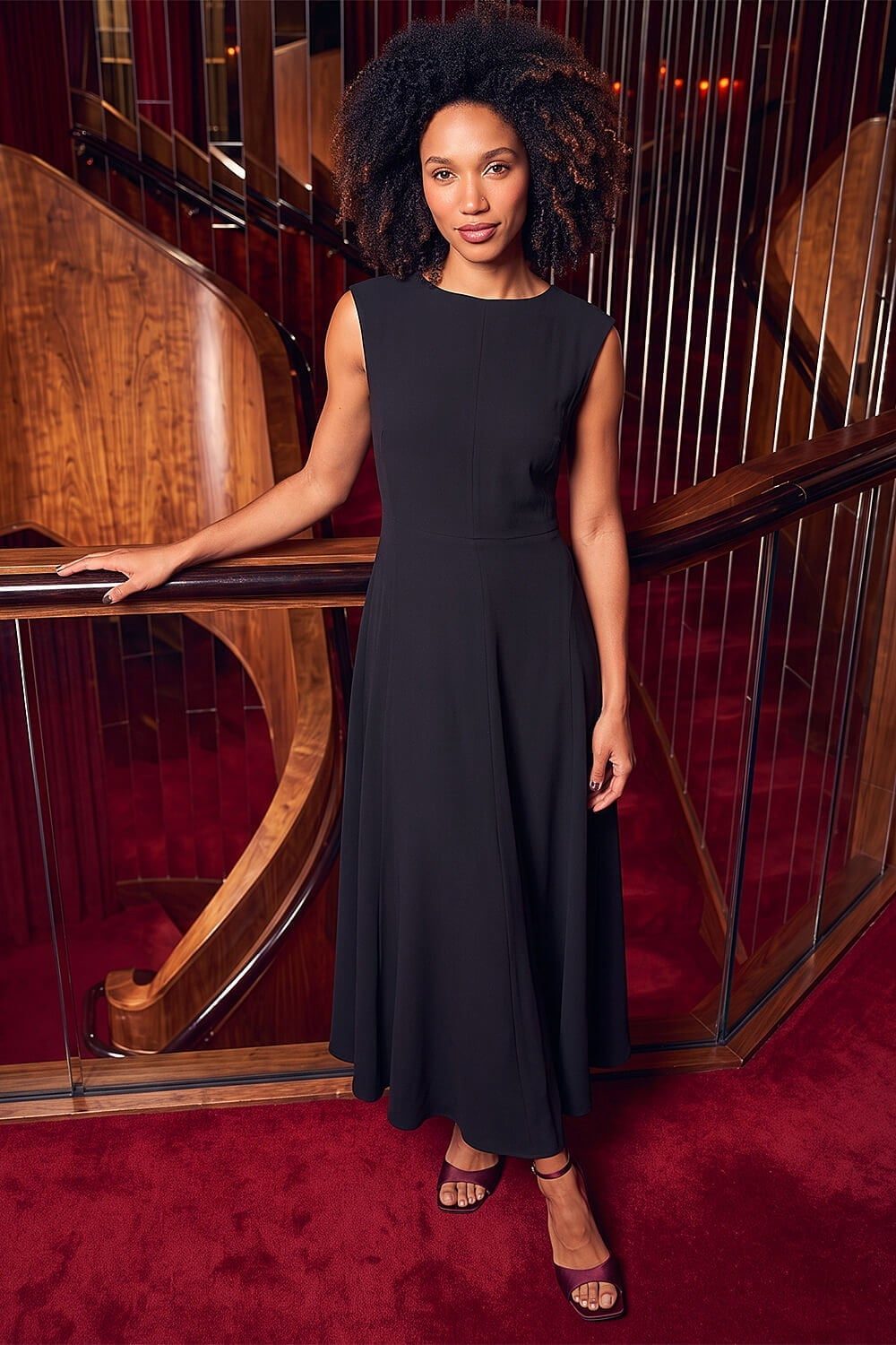Black Sleeveless Crepe Midi Dress — Elegant Midi Dresses