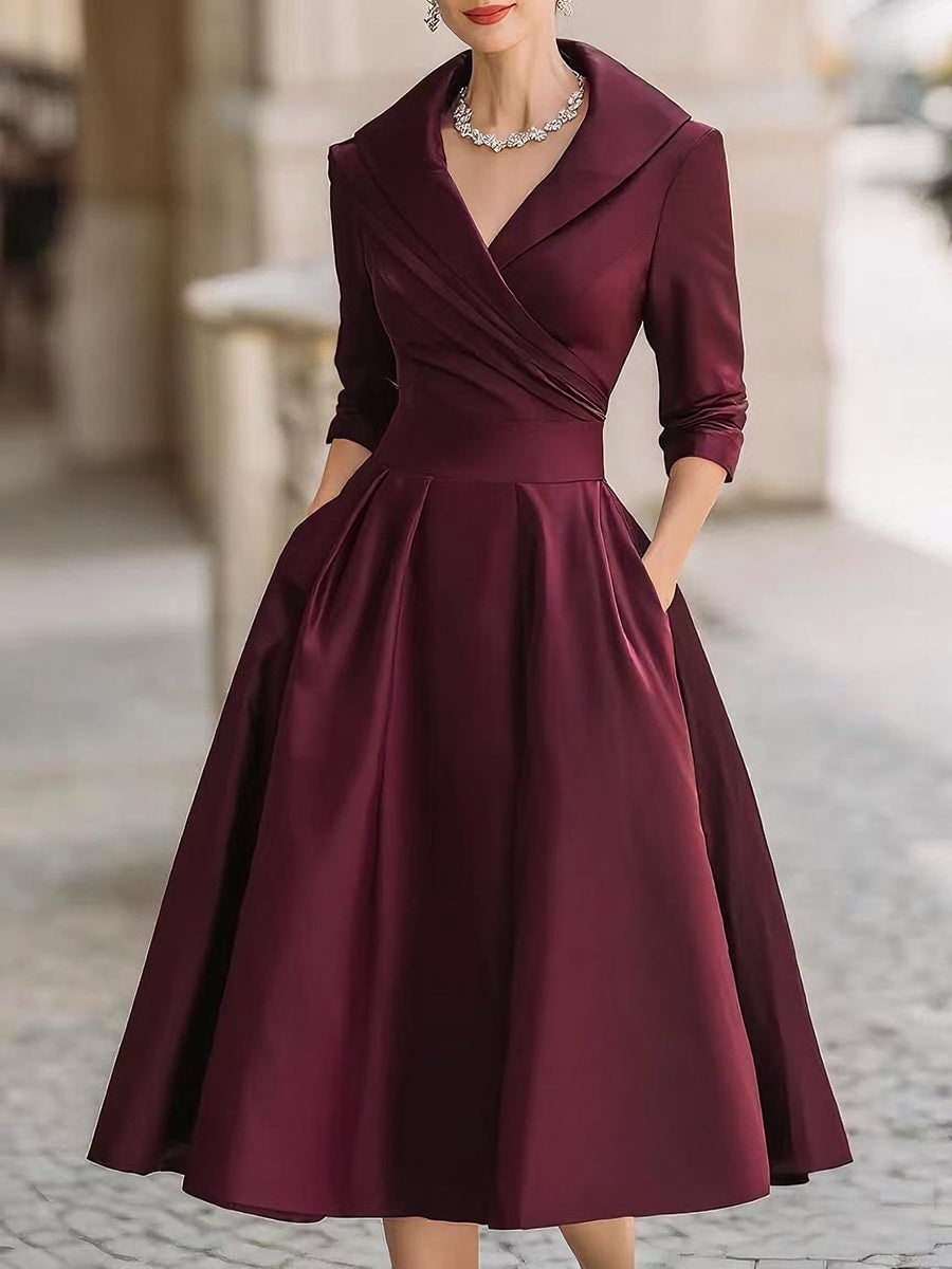 Deep Red Satin Midi Dress with Pockets — Elegant Midi Dresses