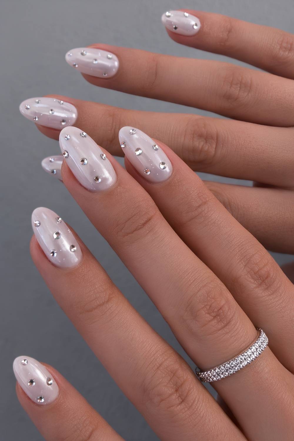 Medium Soft Square Milky Nude Rhinestones Medium Soft Square Milky Nude Rhinestones — Elegant Silver Nails