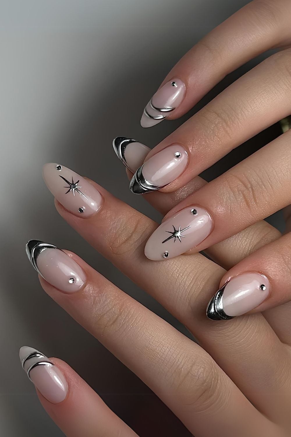 Long Almond Silver French Tip Nails Long Almond Silver French Tip Nails — Elegant Silver Nails