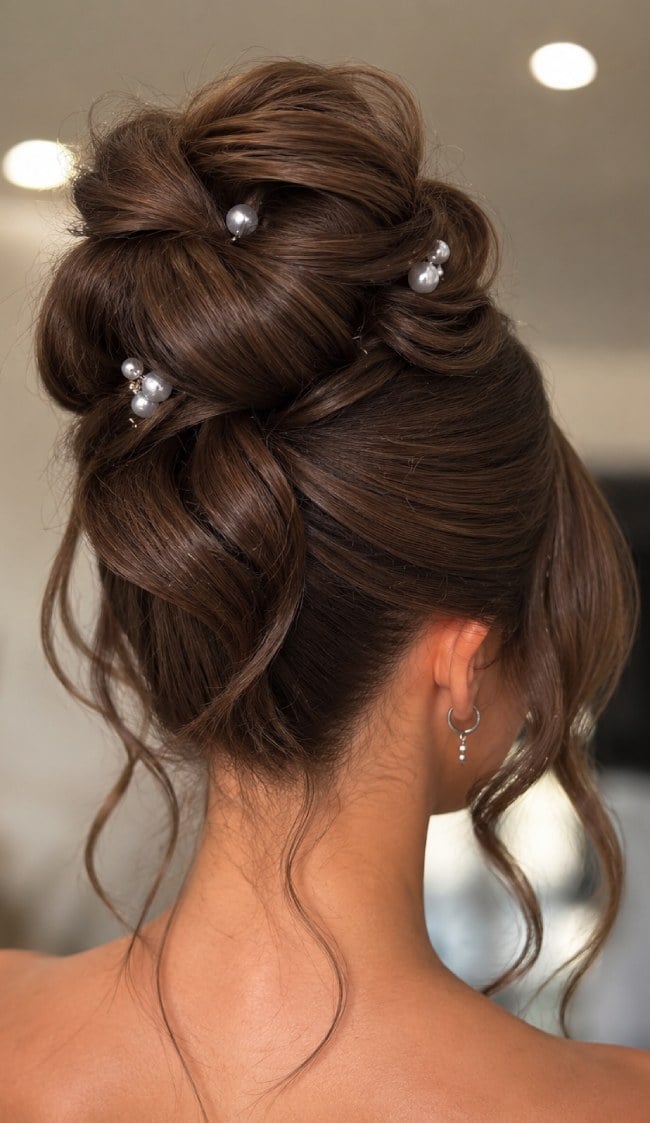 High Sculpted Bun With Pearl Embellishments — Elegant Updo Inspo