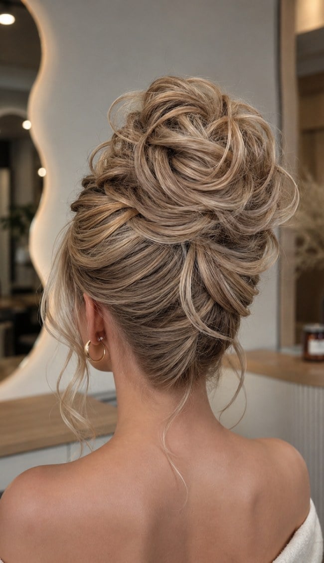 Voluminous Blonde Updo With Braids — Elegant Updo Inspo