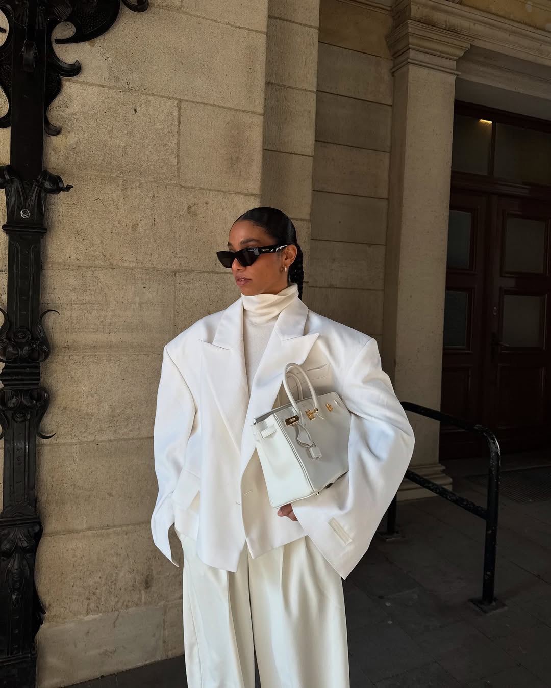 Oversized White Blazer Monochromatic Ensemble — Elegant White Jacket Outfit