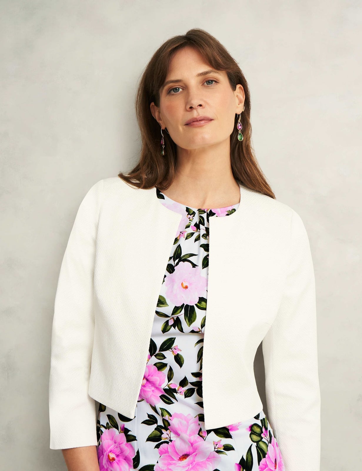 Textured White Collarless Cropped Jacket With Modern Silhouette — Elegant White Jacket Outfit