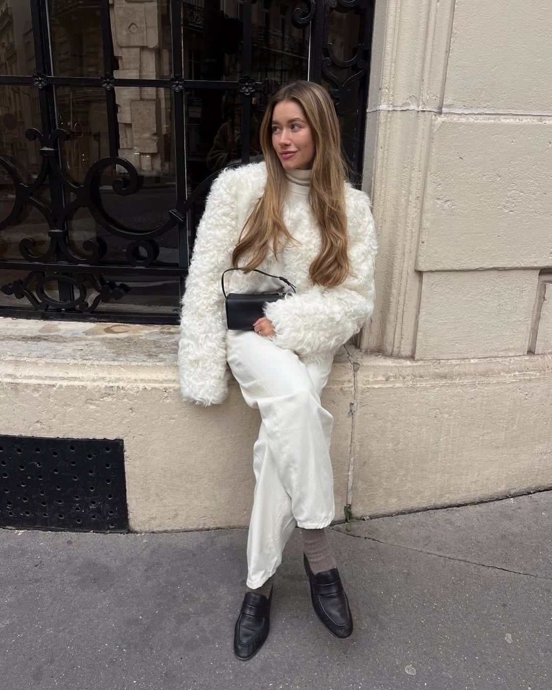 Oversized White Textured Jacket With Silk Pants — Elegant White Jacket Outfit