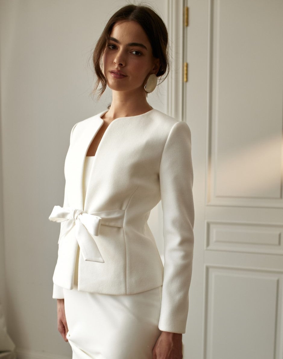 White Jacket With Tie Waist Detail — Elegant White Jacket Outfit
