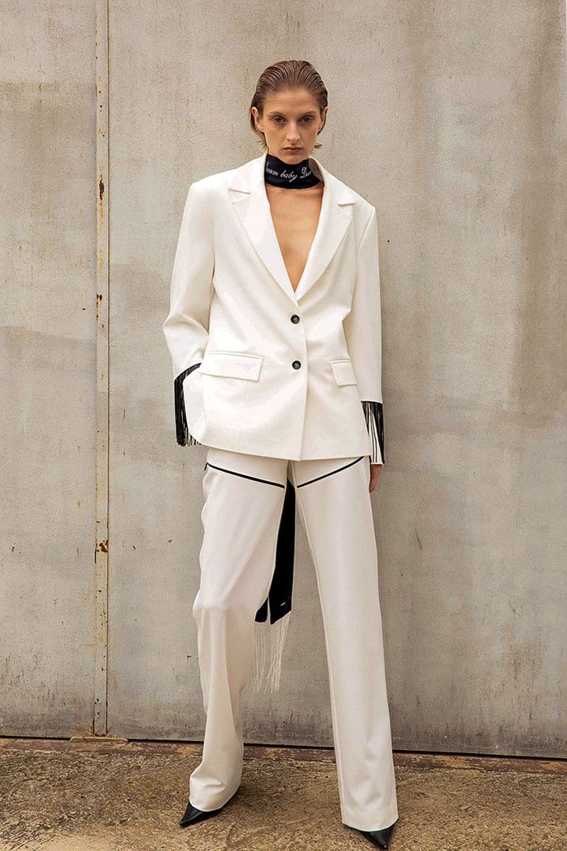 Oversized White Blazer With Beaded Fringe — Elegant White Jacket Outfit