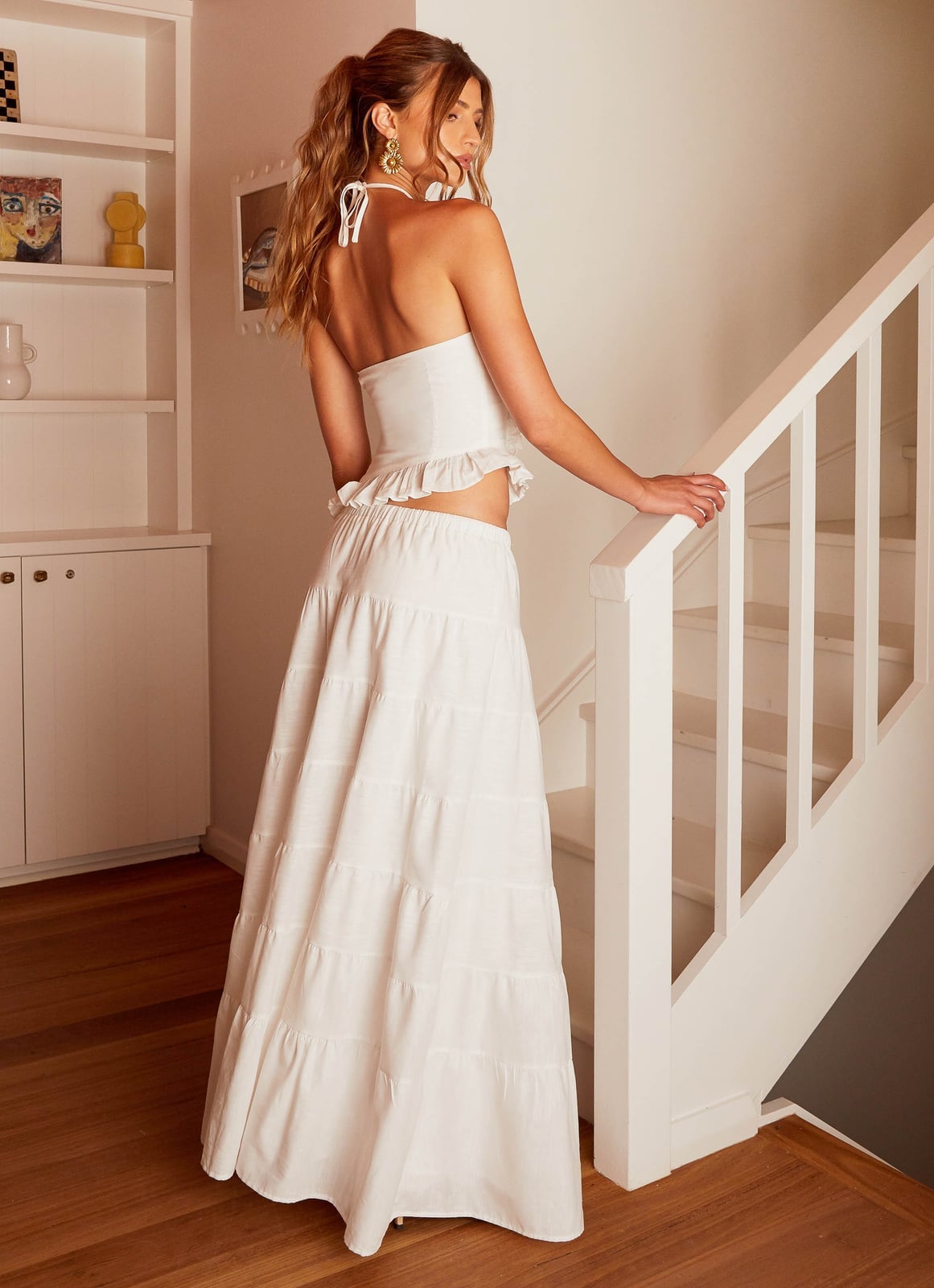 White Linen Maxi Skirt With Halter Top White Linen Maxi Skirt With Halter Top — Elegant White Maxi Skirt Outfit