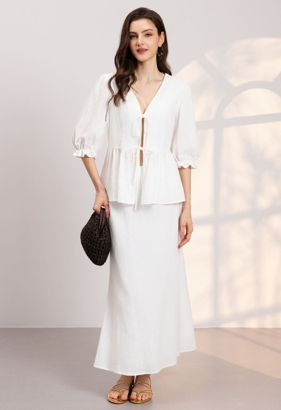 White Maxi Skirt With Peplum Top White Maxi Skirt With Peplum Top — Elegant White Maxi Skirt Outfit