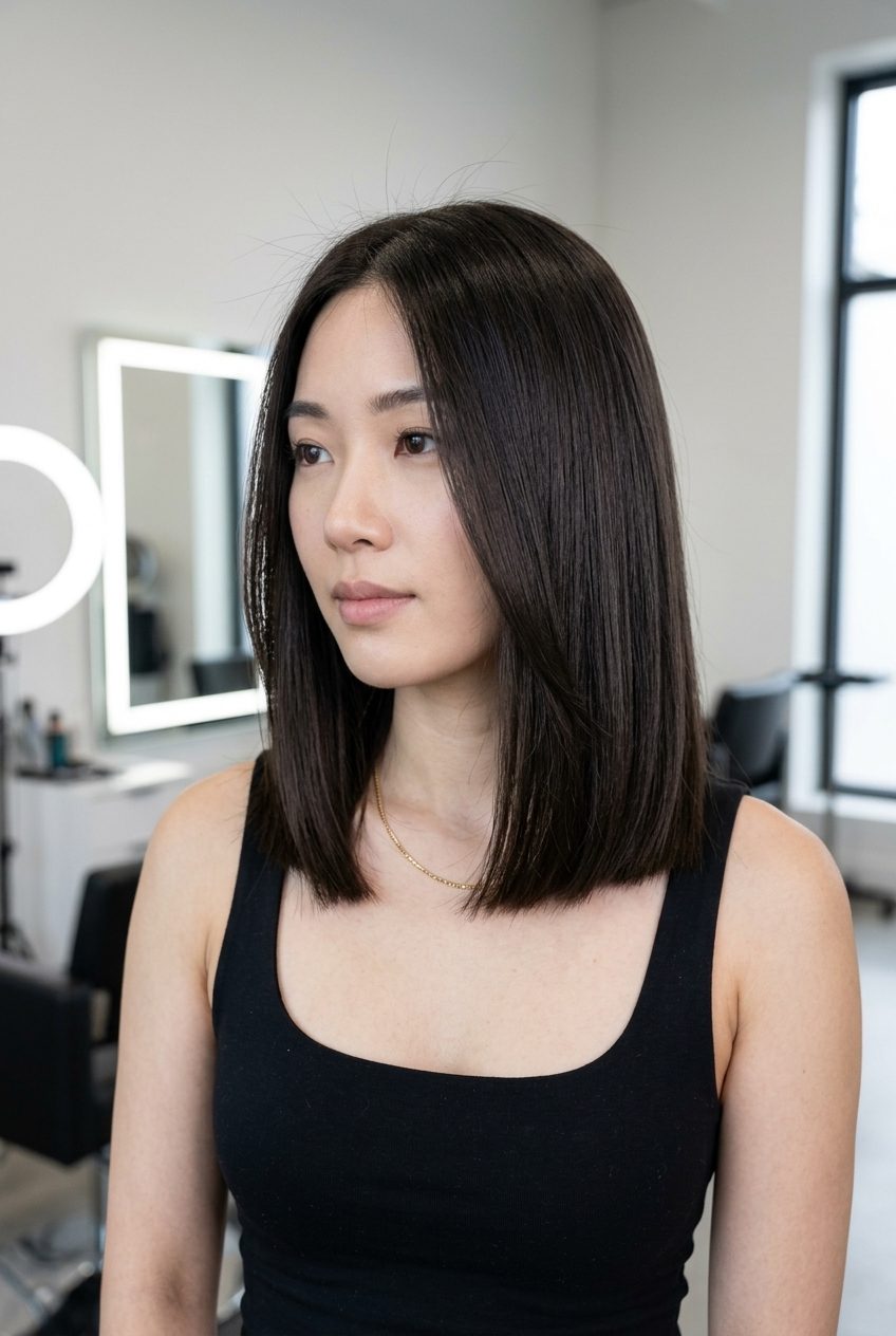 Precision Espresso Lob Haircut 2026 medium espresso brunette lob with cool undertones and high shine for a sophisticated presentation