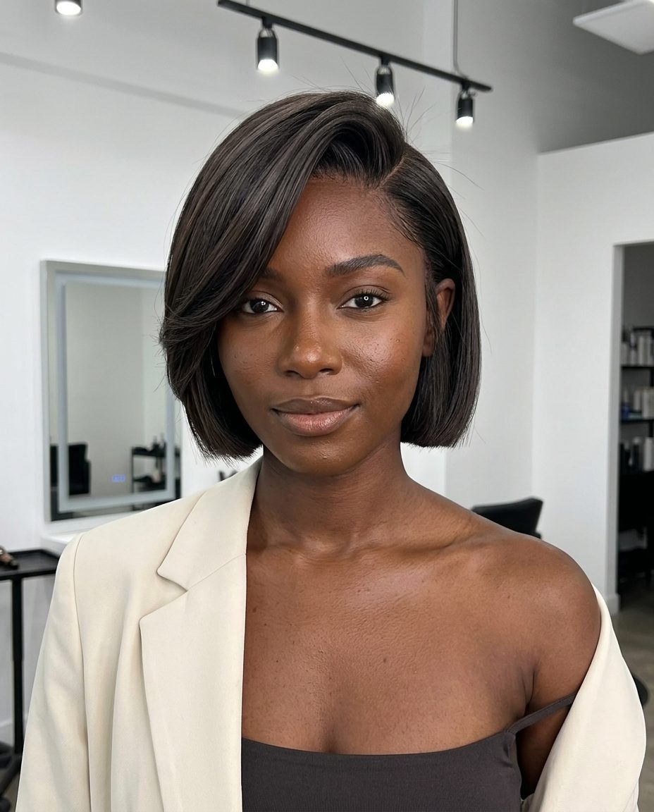Smoked Espresso Bixie: Professional Cut 2026 short power bixie haircut in smoked espresso brunette with charcoal reflects for work