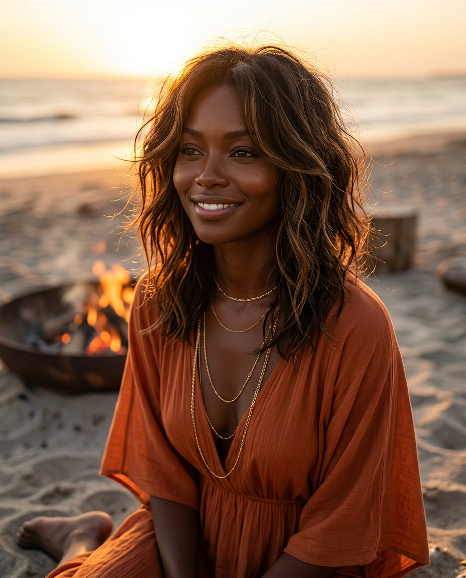 long deep espresso shag with caramel highlights and lived-in texture for festivals