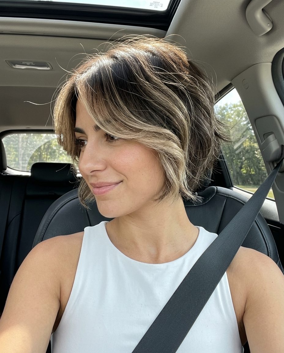 Nordic Noir Bixie: Modern Haircut 2026 short layered bixie haircut in smoked espresso with champagne highlights for edgy look