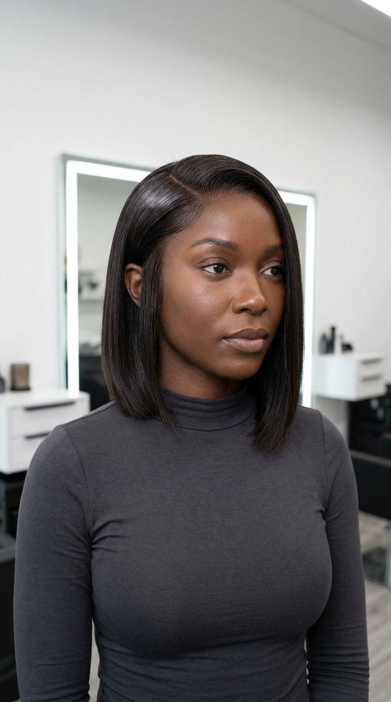 Sculpted Asymmetrical Bob for Round Faces 2026 chin length asymmetrical bob haircut in midnight espresso with blunt perimeter for summer
