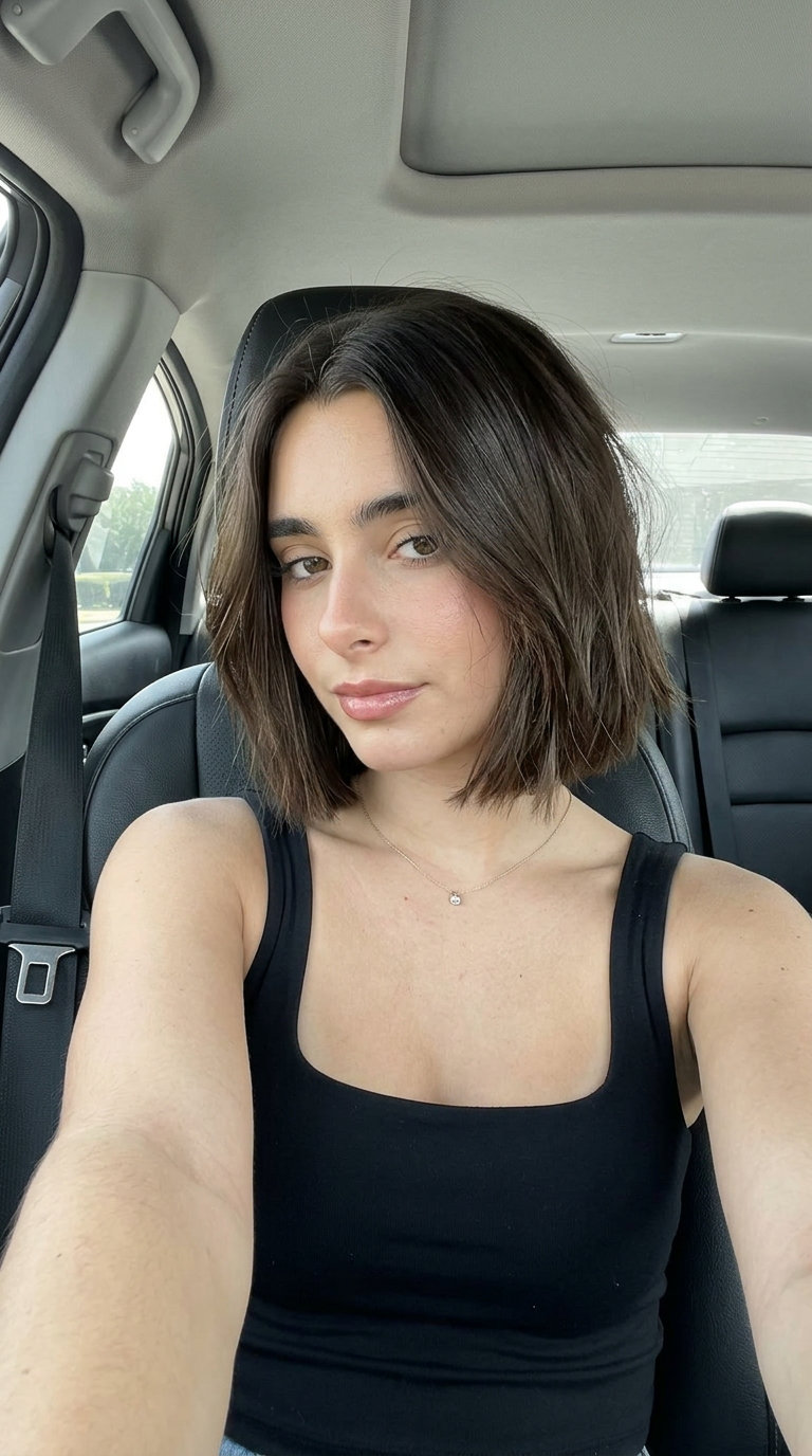 chin-length bob haircut in espresso brunette with razor-cut texture for summer 2026