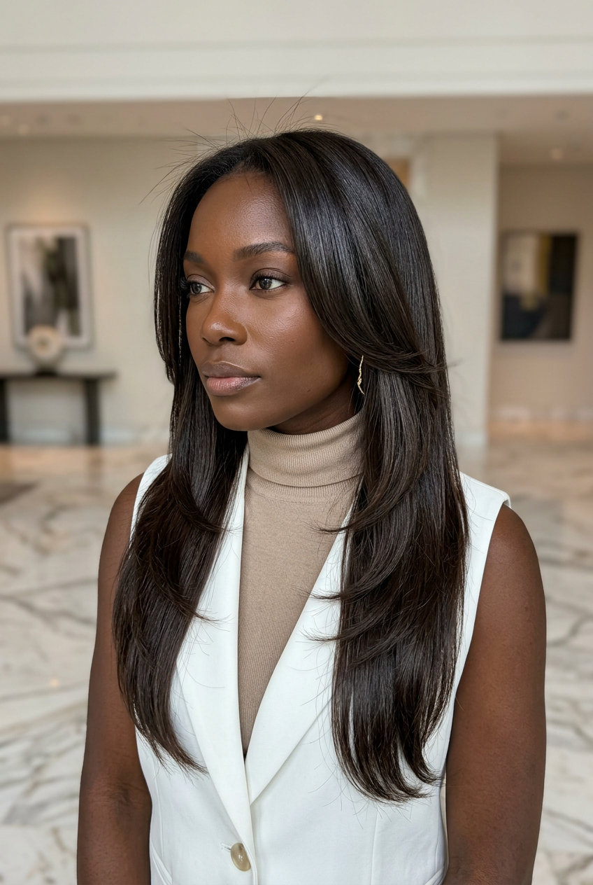 Midnight Espresso Layers: Long Hair 2026 long layered haircut with midnight espresso cool undertones, subtle face-framing for summer
