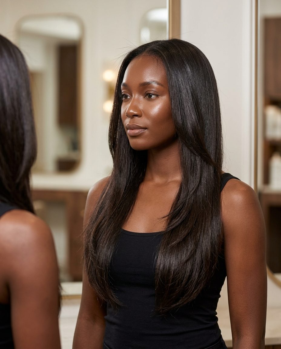 long layered haircut in espresso brunette with high-shine gloss for summer 2026