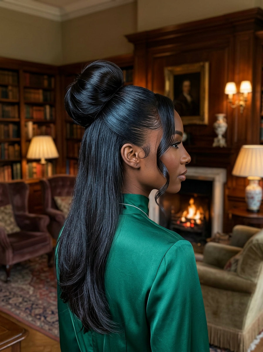 Midnight Espresso Updo: Long Hair 2026 long layered haircut with deep midnight espresso cool undertones, elegant updo for summer