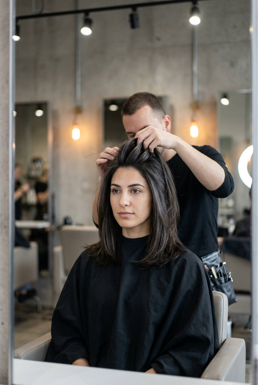 long espresso brunette with cool ash and creamy brown micro-highlights for summer