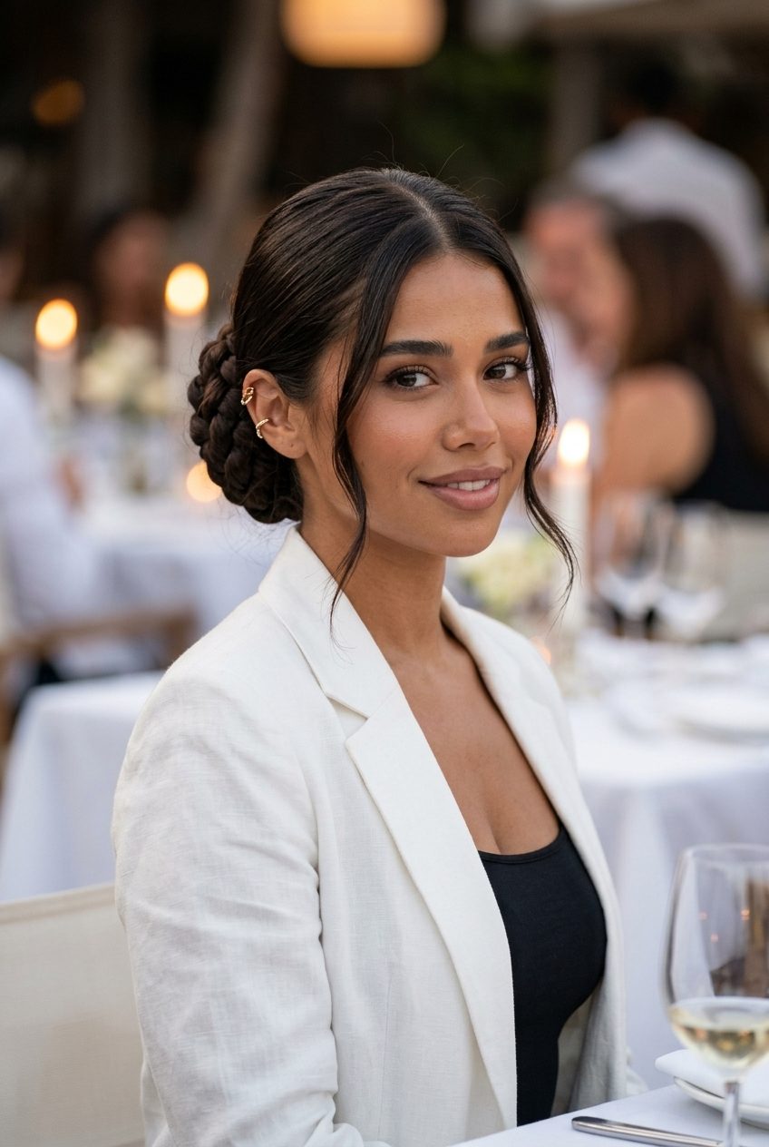 long espresso martini brunette low braided bun with high gloss for summer 2026