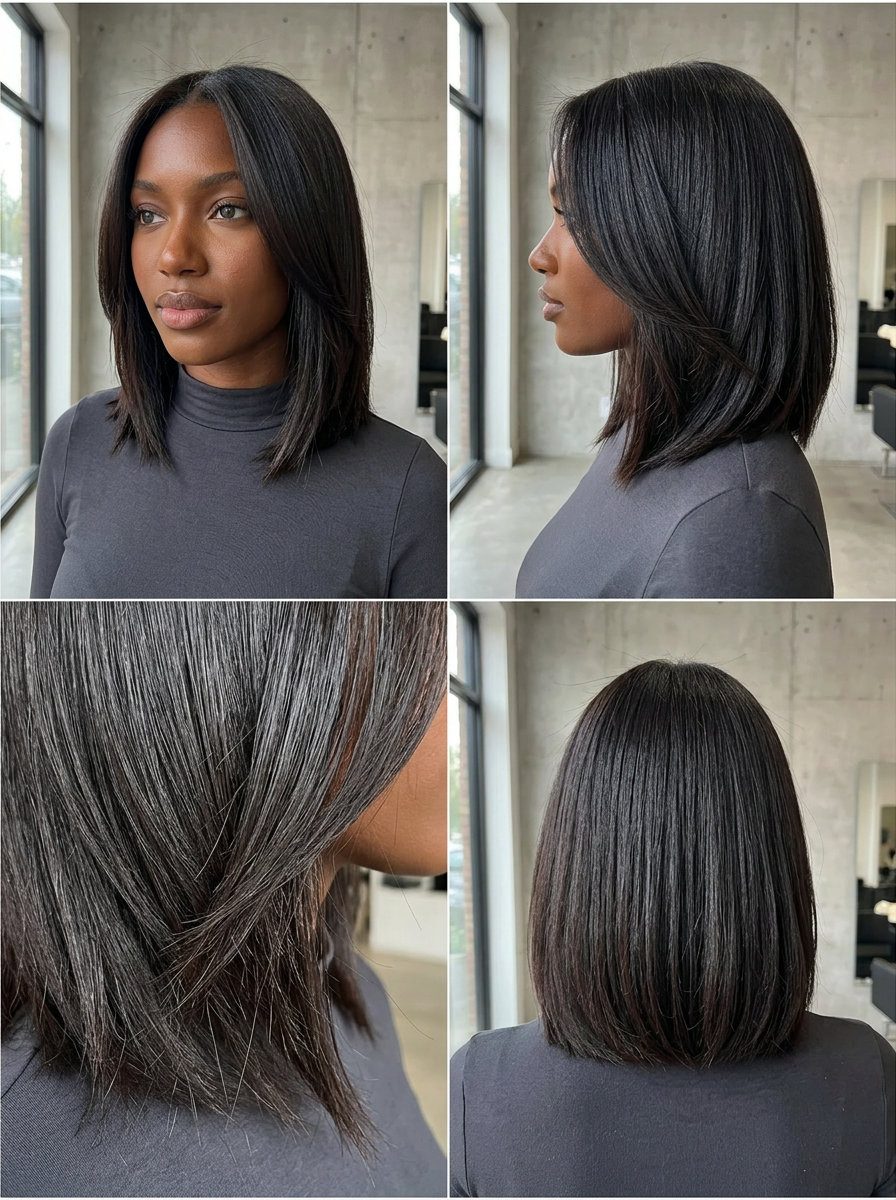 Edgy Espresso Bob 2026 medium espresso bob with blue-black undertones, point-cut ends and face-framing pieces for summer