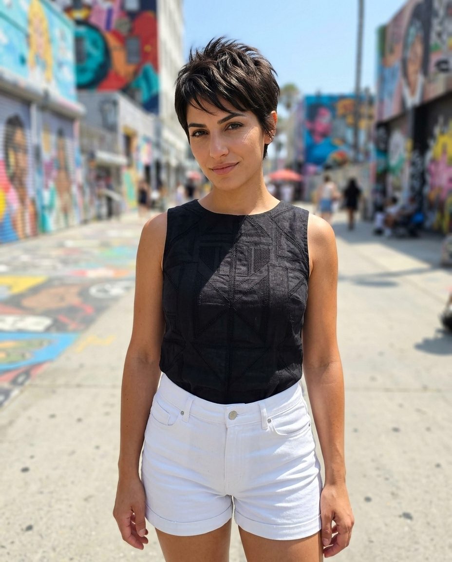 short espresso cool brunette pixie haircut with textured layers for summer quick hairstyles 2026