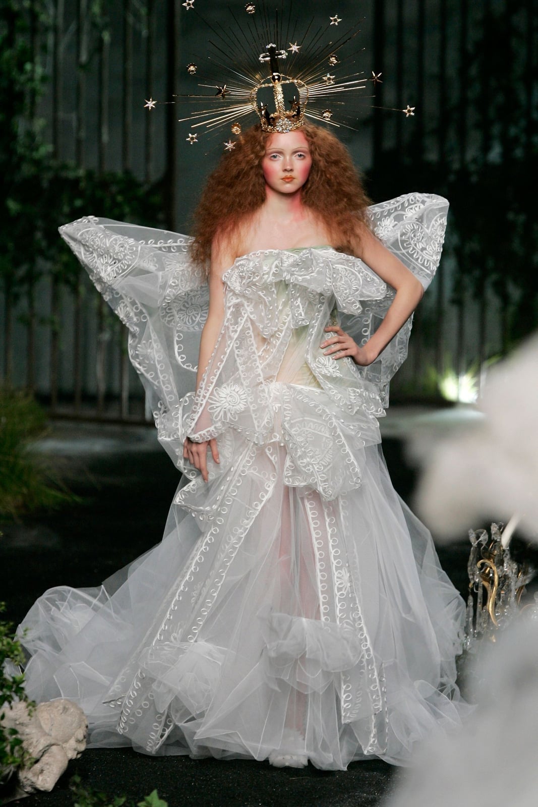 White Tulle Gown with Wing-Like Sleeves — Ethereal Dress Ideas