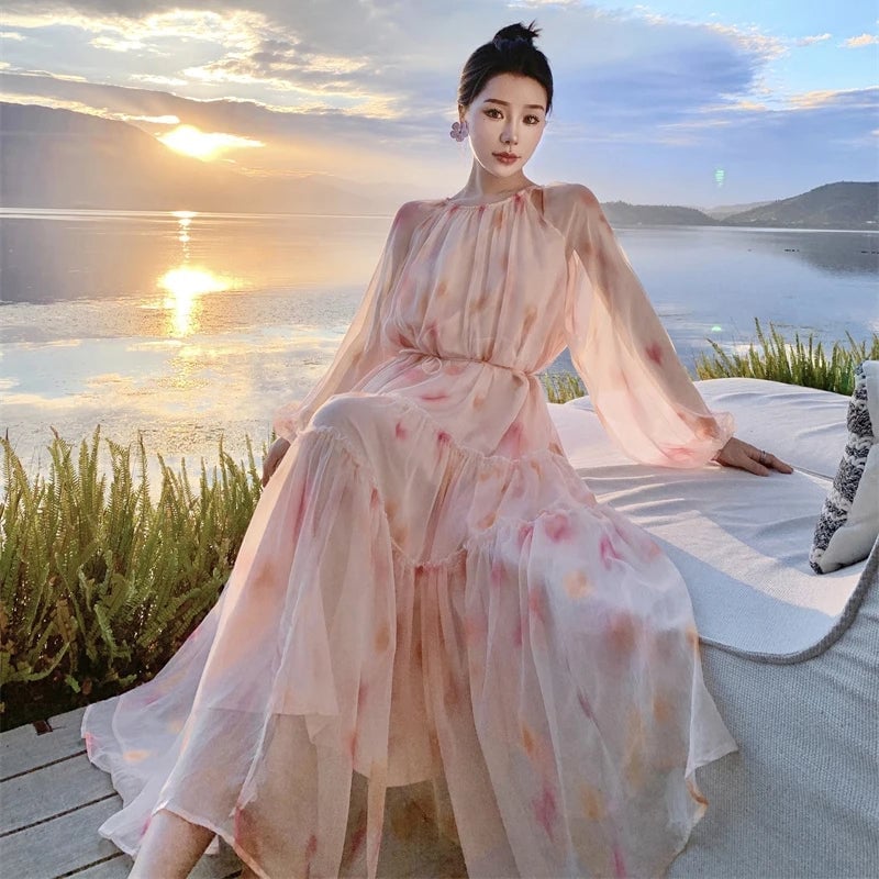 Pink Floral Print Chiffon Maxi Dress — Ethereal Dress Ideas
