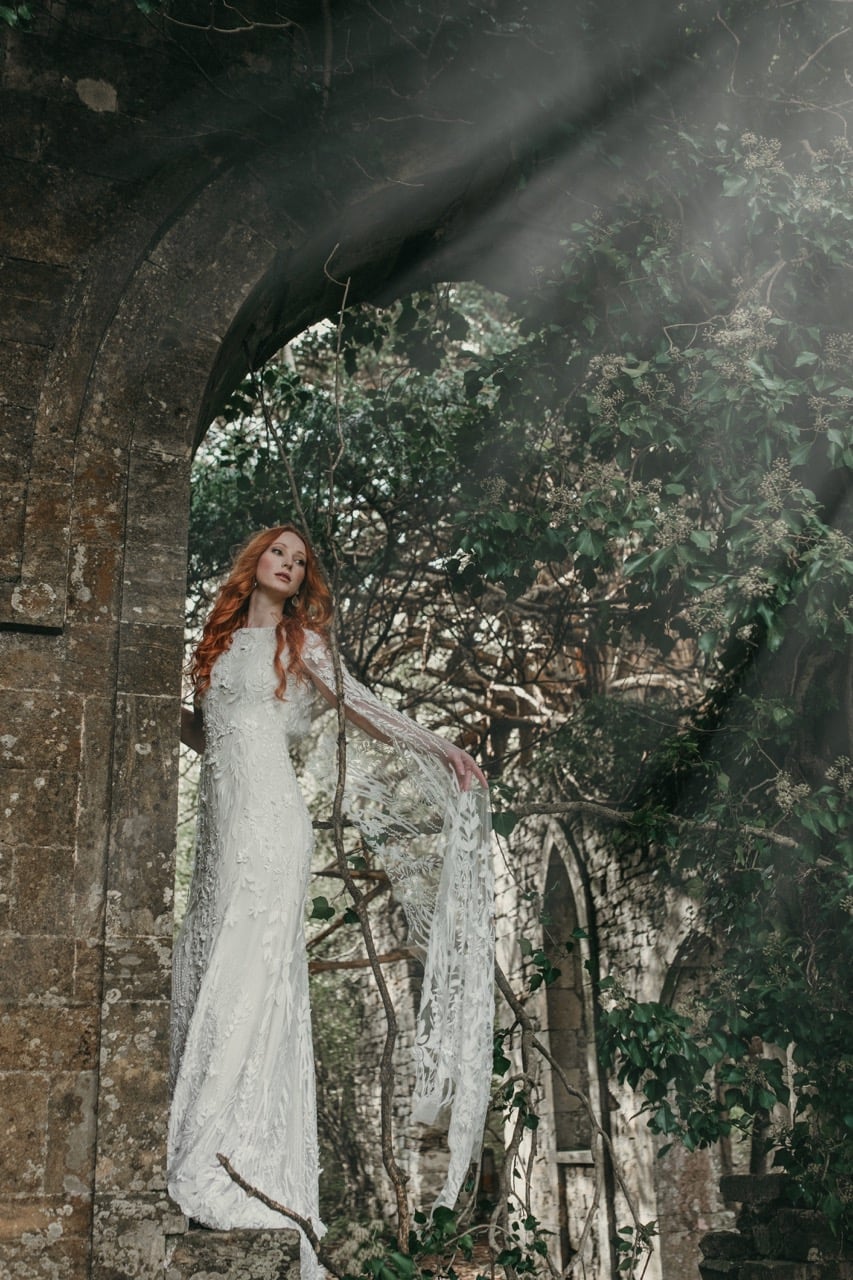 White Lace Wedding Dress with Dramatic Sleeves — Ethereal Dress Ideas