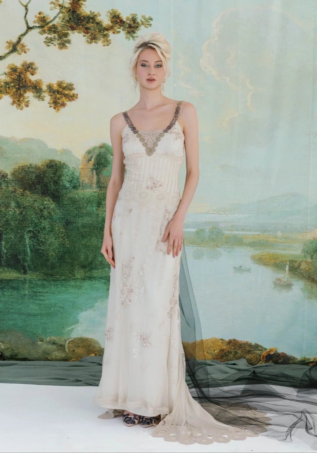 Ivory Gown with Ornate Neckline and Sheer Train — Ethereal Dress Ideas