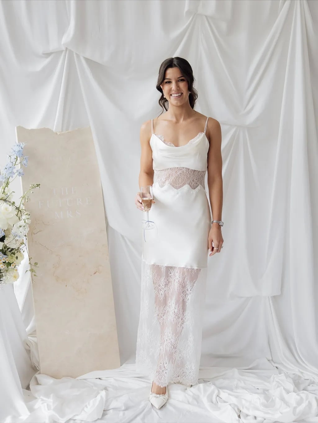 White Satin Slip Dress with Lace Overlay — Ethereal Dress Ideas