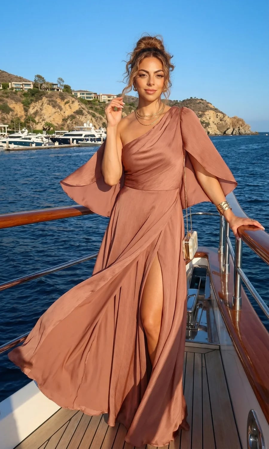 Rose Gold One-Shoulder Dress with Cape — Ethereal Dress Ideas
