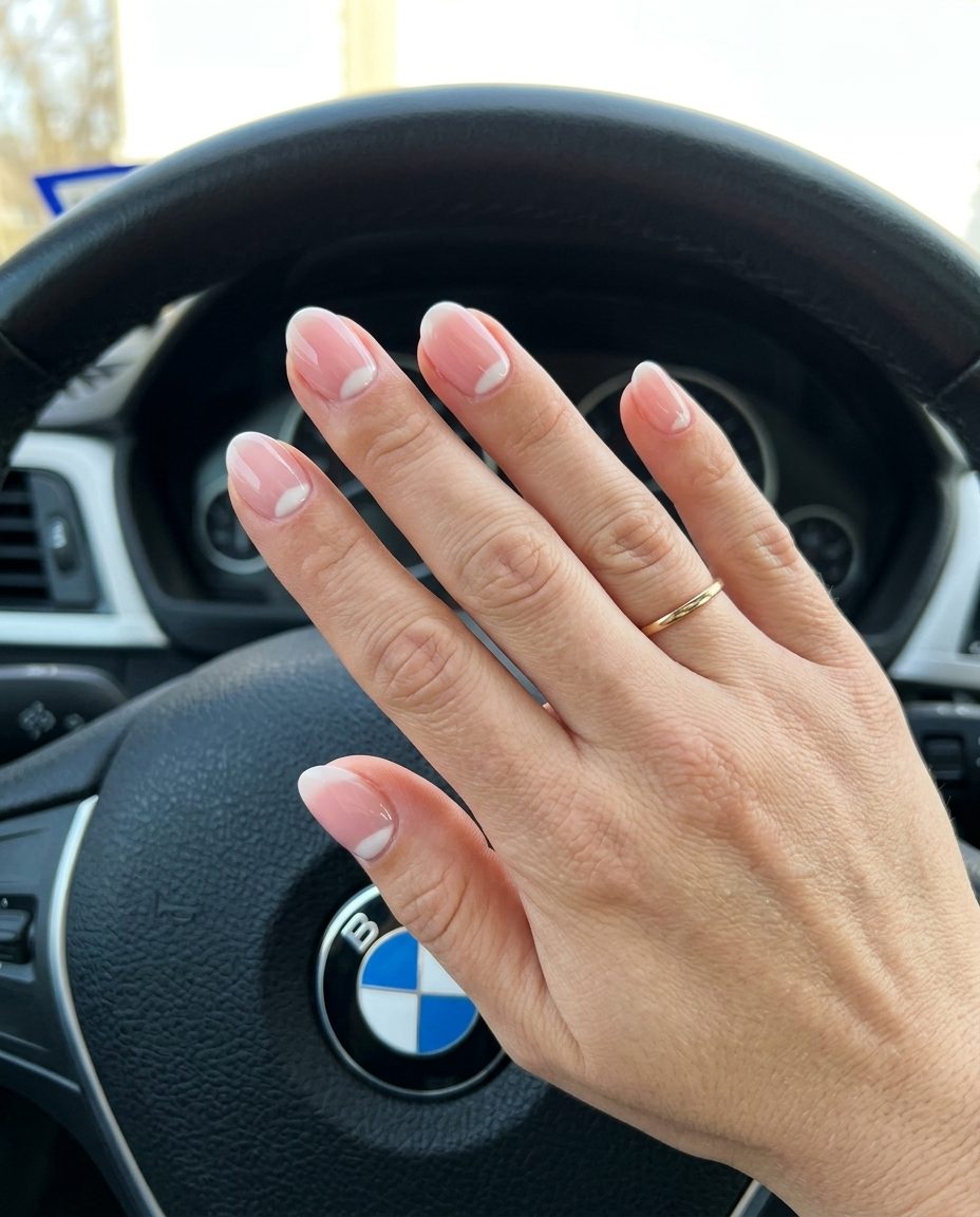 Peachy Keen Reverse French nails for fun summer nails 2026. Clean office and minimalist look.
