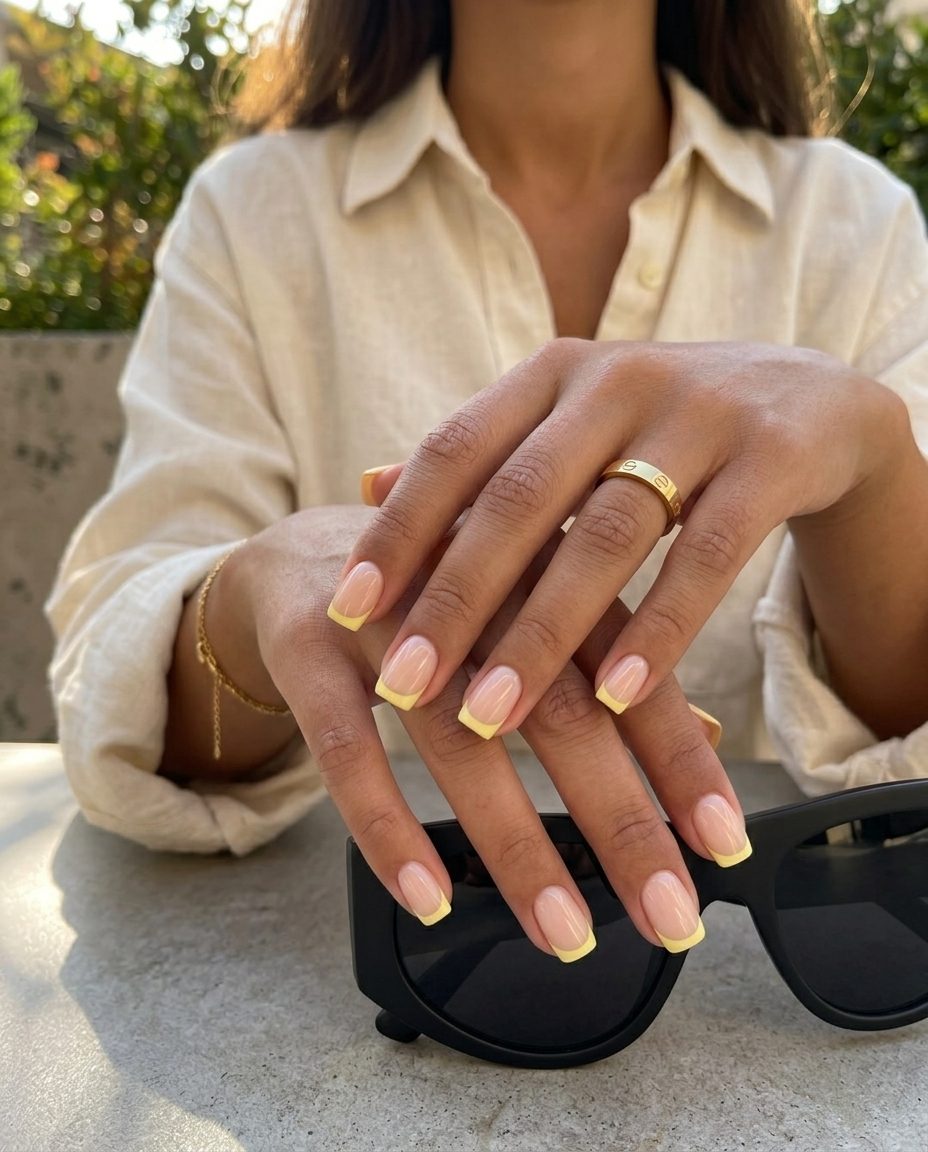 Fun summer nails 2026: Sunny Butter Yellow French for daily wear and work.
