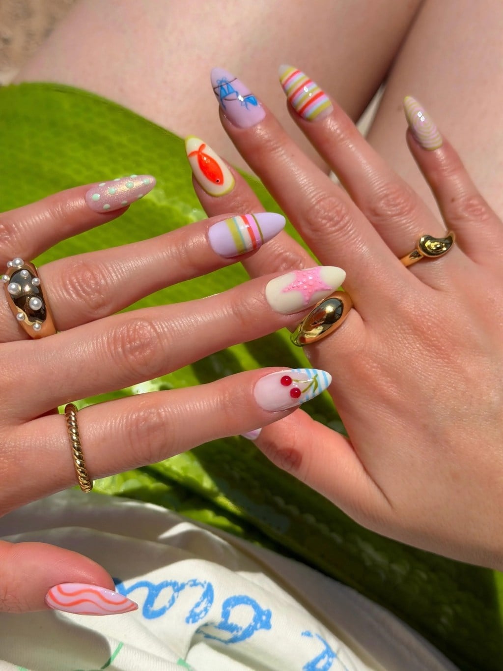 Almond Nails with Mixed Summer Designs — Gel Nail Art Ideas