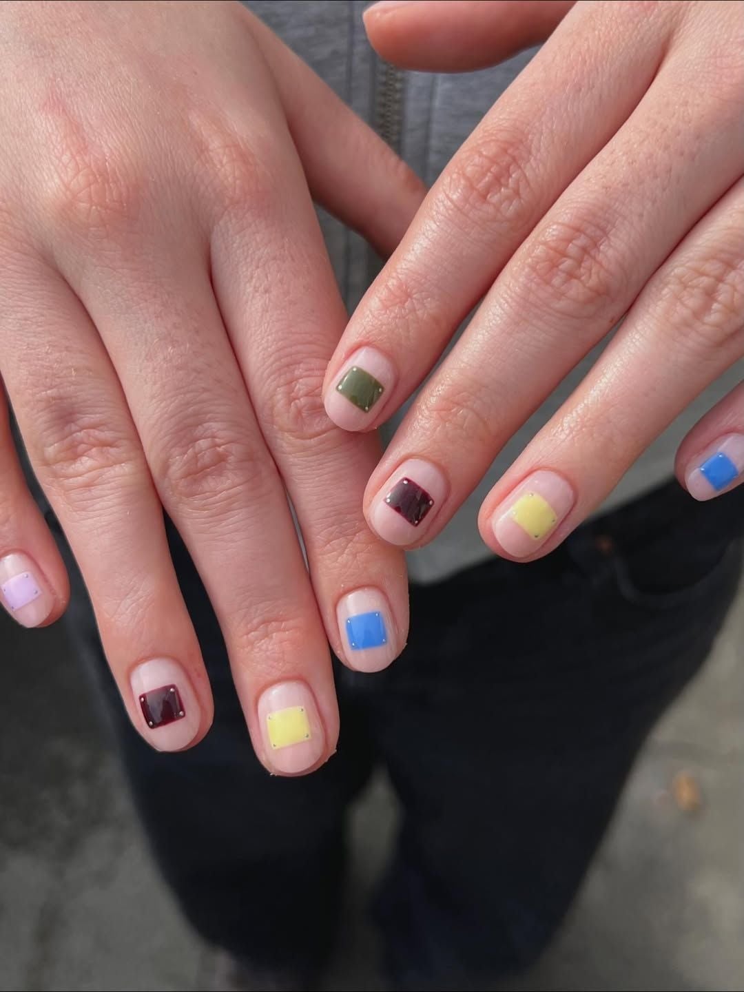 Short Square Nails with Pastel Square Decals — Gel Nail Art Ideas
