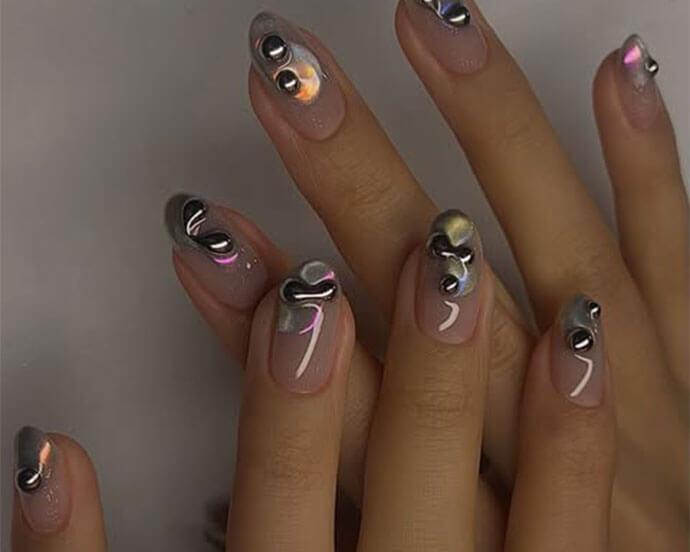 Sculptural 3D Chrome Oval Nails — Gel Nail Art Ideas