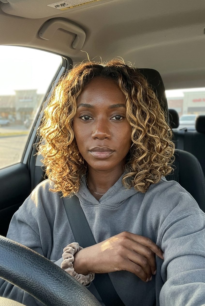 Summer Balayage Curly Lob 2026: Sun-Kissed & Playful medium layered lob haircut in golden blonde balayage, warm honey tones, natural brunette base — bohemian playful