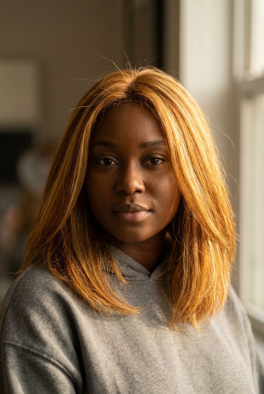 long layered honey blonde hair with goldenrod scattered highlights, warm amber texture for music festivals