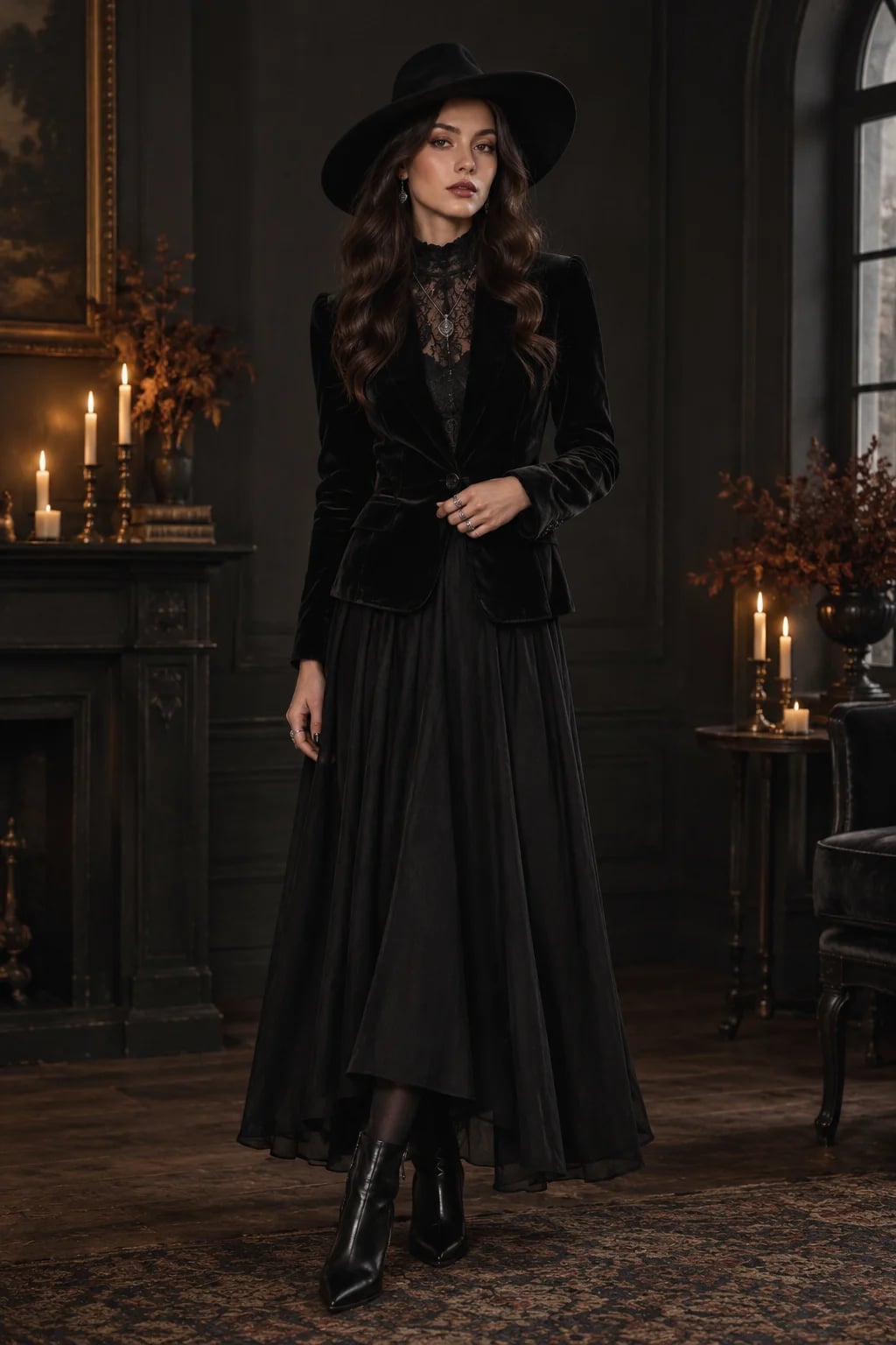Velvet Blazer and Flowing Lace Skirt Velvet Blazer and Flowing Lace Skirt — Goth Style Ideas