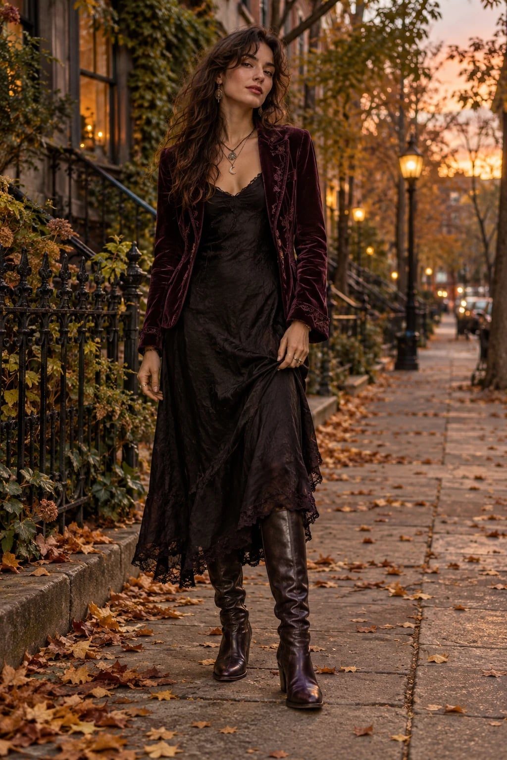 Burgundy Velvet Blazer Over Lace Dress Burgundy Velvet Blazer Over Lace Dress — Goth Style Ideas