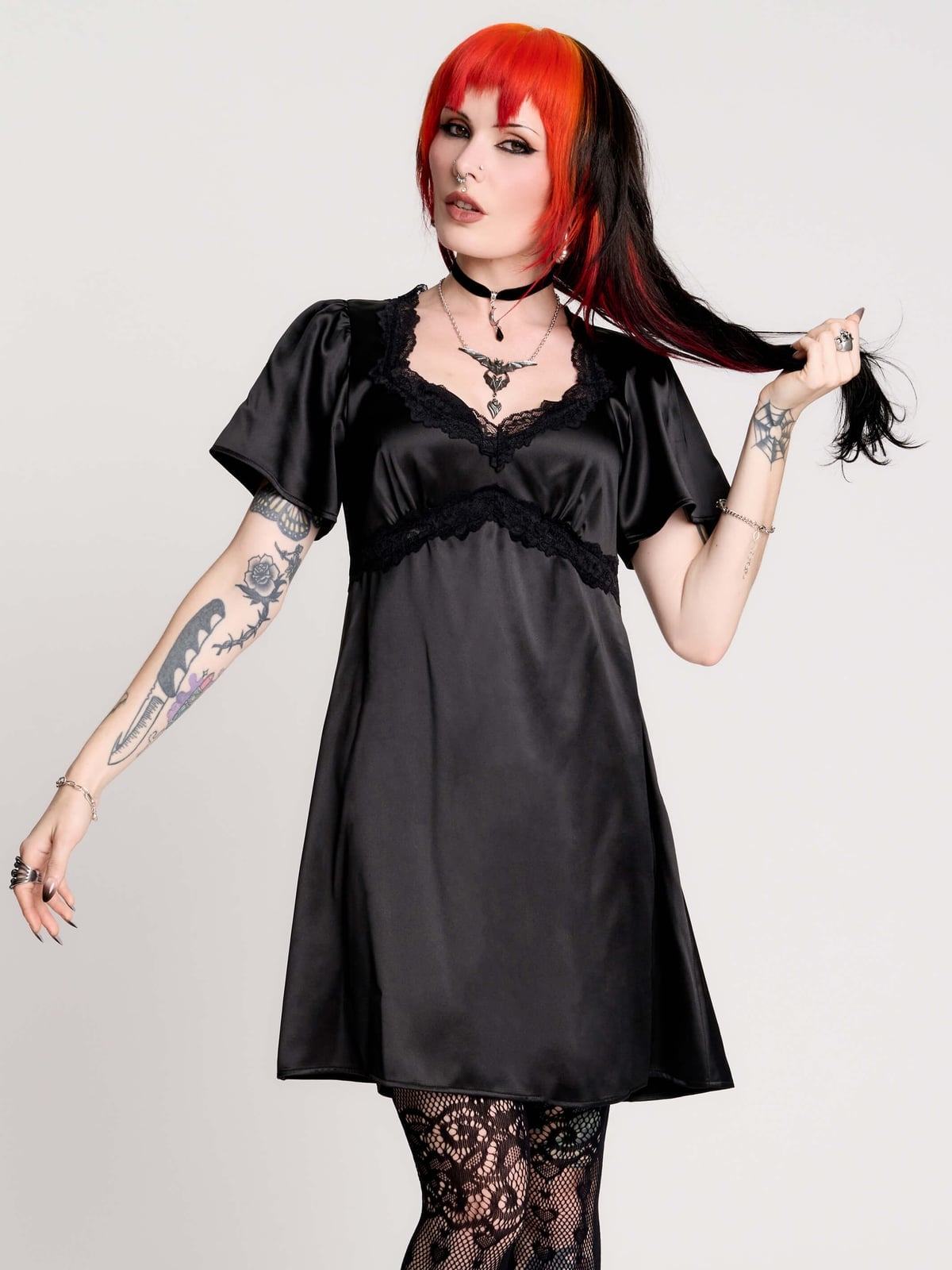 Satin Mini Dress with Lace Trim, Close-Up Take Satin Mini Dress with Lace Trim, Close-Up Take — Goth Style Ideas