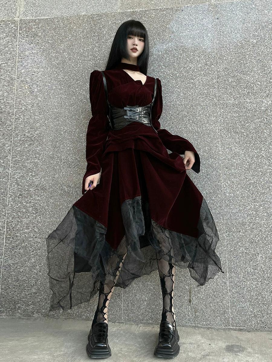 Burgundy Velvet Dress with Mesh and Tulle Burgundy Velvet Dress with Mesh and Tulle — Goth Style Ideas