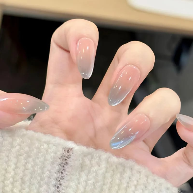 Sheer Greyish Blue Subtle Gradient Oval Nails Sheer Greyish Blue Subtle Gradient Oval Nails — Gradient Nail Ideas