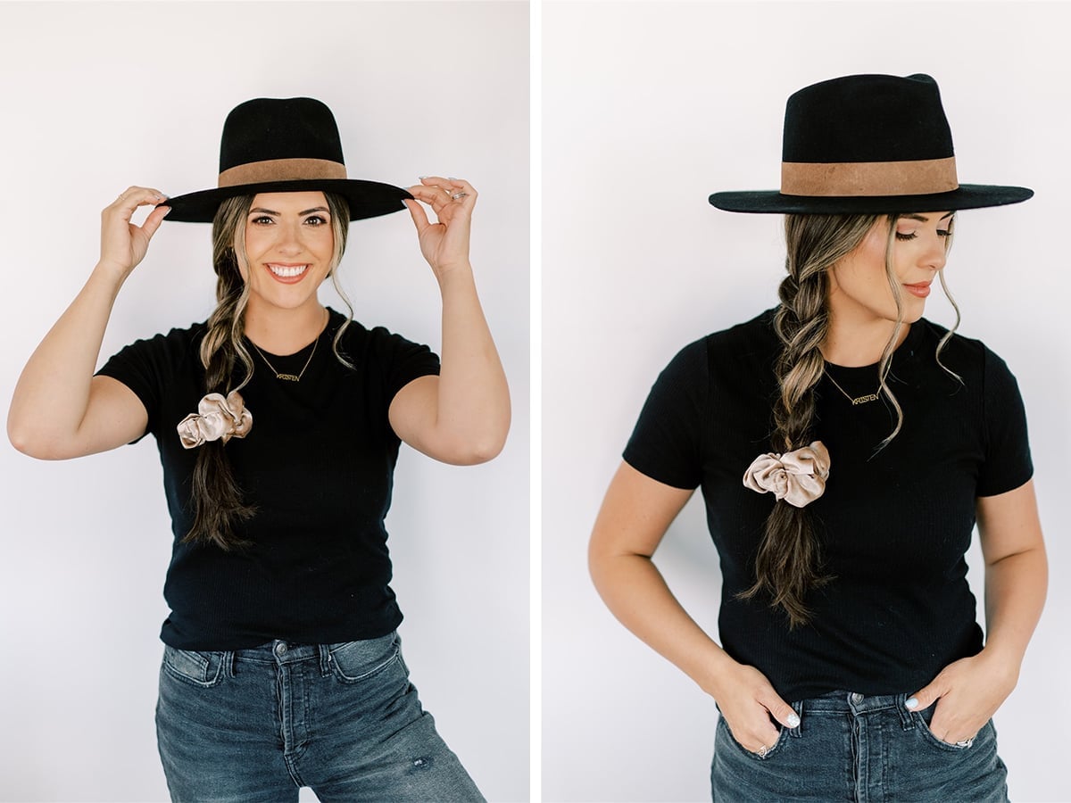 Dark Brown Side Braid With Wide-Brimmed Hat — Hair Ideas with Hat